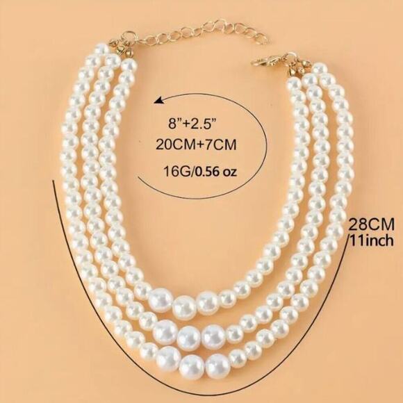 New Faux Pearl Triple Layer Claw Clasp beaded white anklet bracelet for bridal - Picture 3 of 7